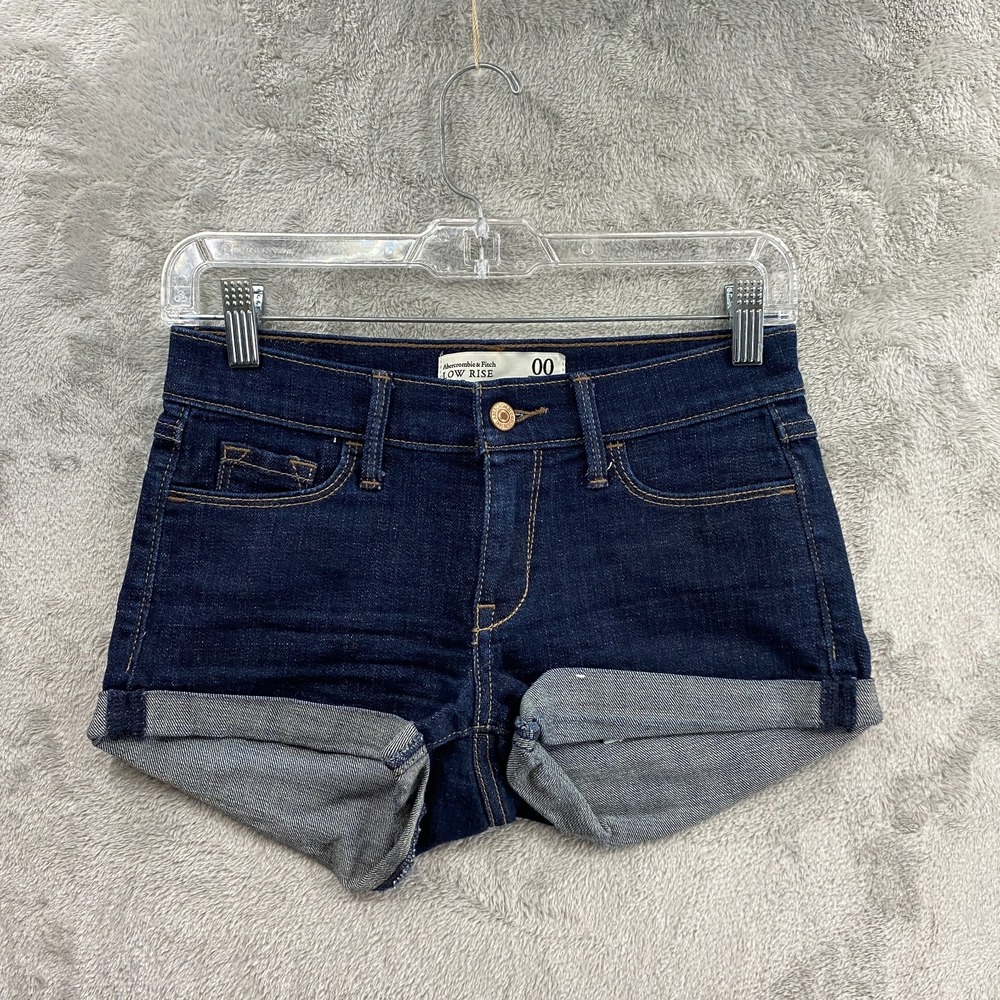 Abercrombie & Fitch Low Rise Denim Shorts Women's 00 / 24 Dark Wash Cuffed